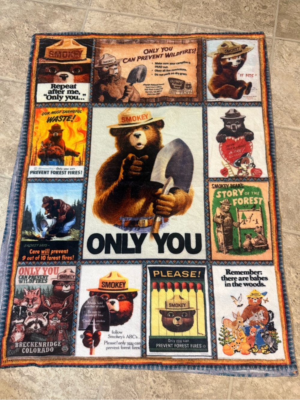 Smokey Bear 'Only You' Patchwork Throw Blanket - Brown, Tan, White, Blue